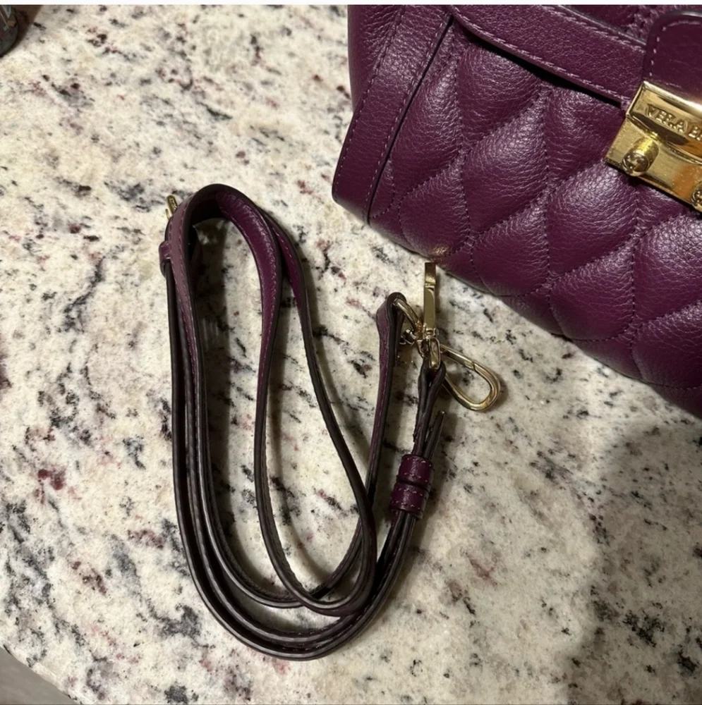 Vera Bradley Quilted Leather Stella Satchel Crossbody Aubergine - Eggplant EUC